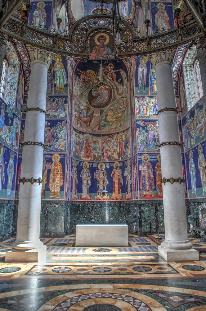 A religious mural in a St George church in Topola Serbia.